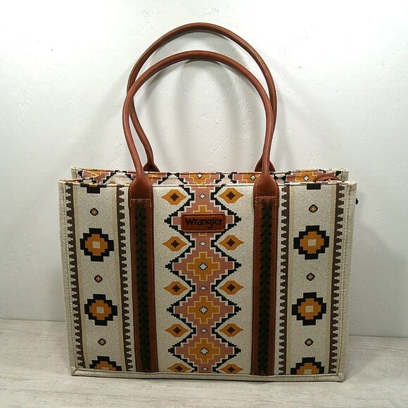 Wrangler Southwestern Aztec Mexican Style Print Canvas Wide Full Zip Tote Bag - Picture 1 of 14